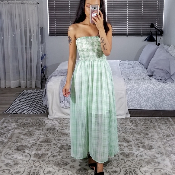 kaecy Dresses & Skirts - Checkered Green Maxi Dress